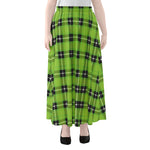 UFO Green Tartan Pattern Print Chiffon Maxi Skirt
