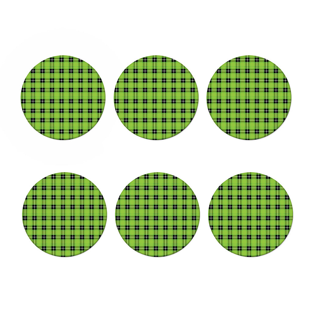 UFO Green Tartan Pattern Print Coaster Set