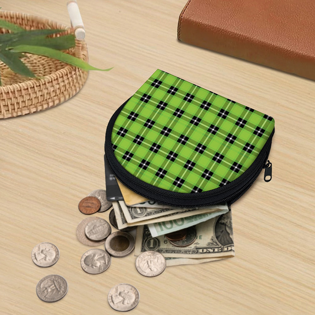 UFO Green Tartan Pattern Print Coin Purse