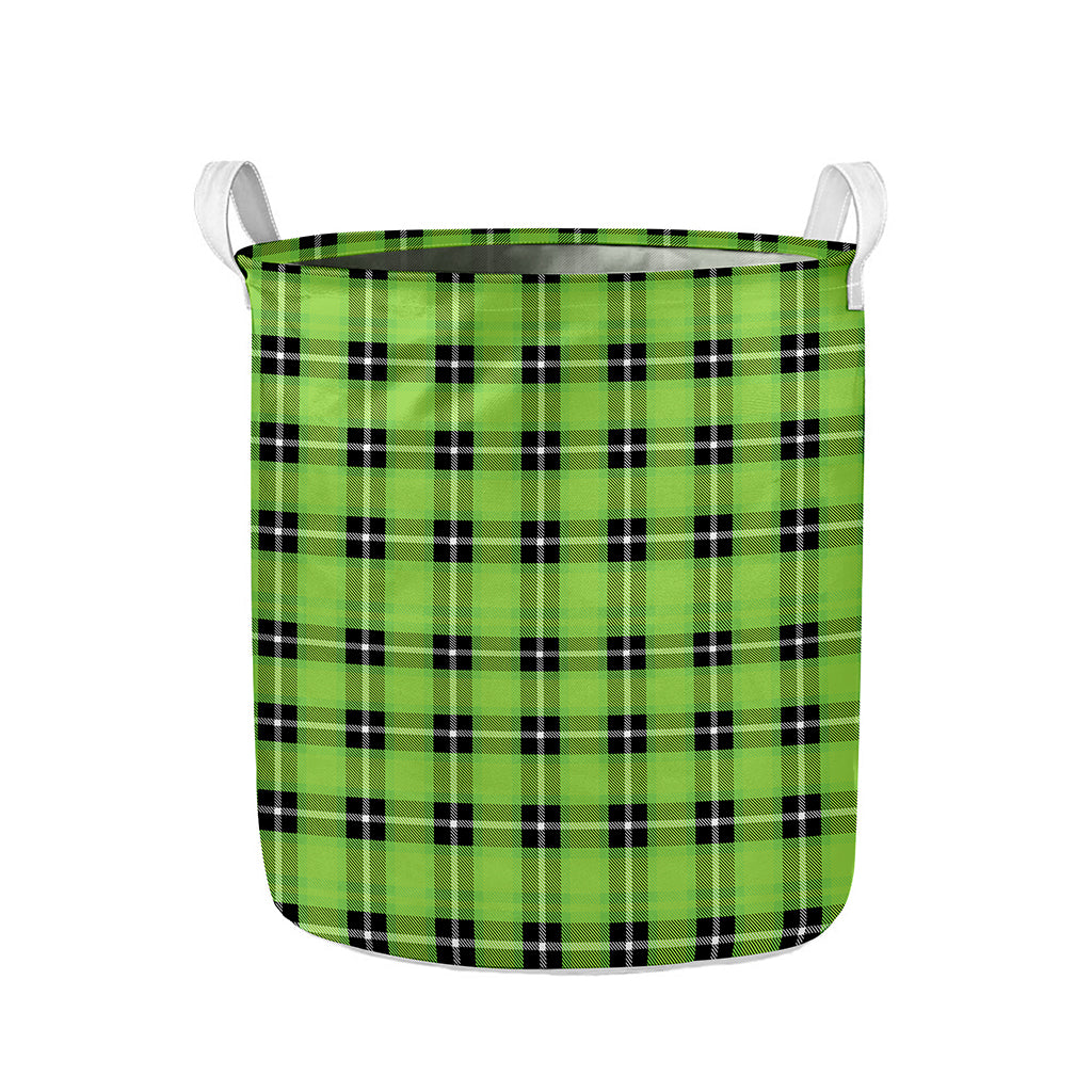 UFO Green Tartan Pattern Print Collapsible Laundry Basket