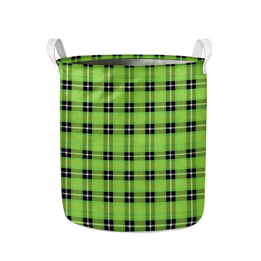 UFO Green Tartan Pattern Print Collapsible Laundry Basket