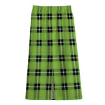 UFO Green Tartan Pattern Print Cotton Front Slit Maxi Skirt