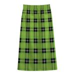 UFO Green Tartan Pattern Print Cotton Front Slit Maxi Skirt