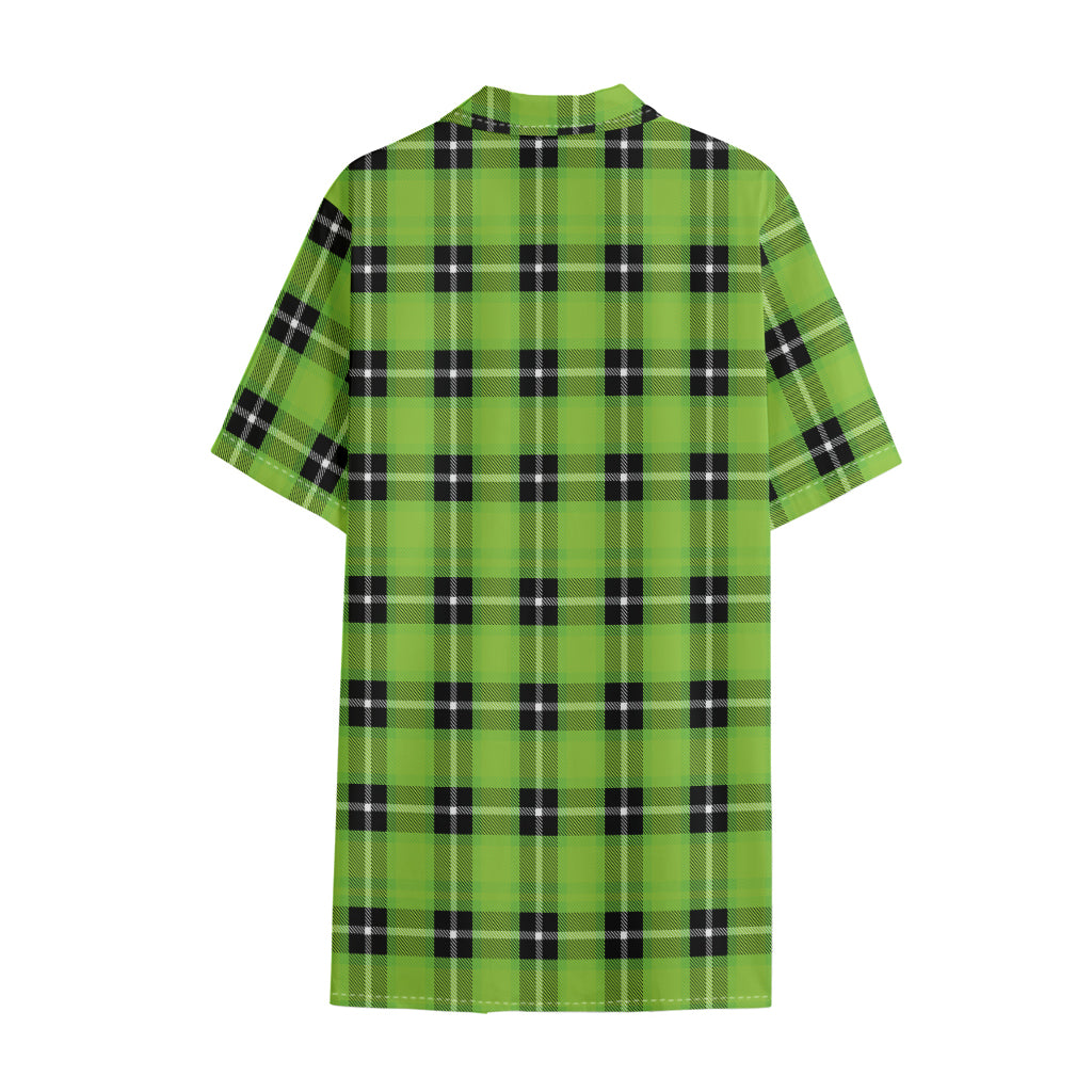 UFO Green Tartan Pattern Print Cotton Hawaiian Shirt