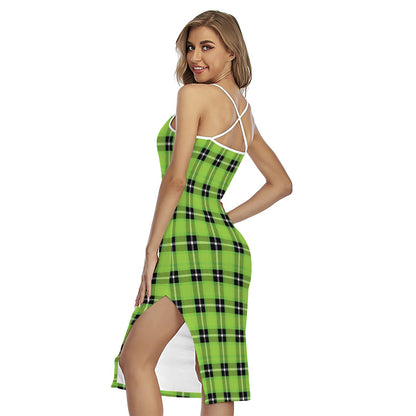 UFO Green Tartan Pattern Print Cross Back Cami Dress