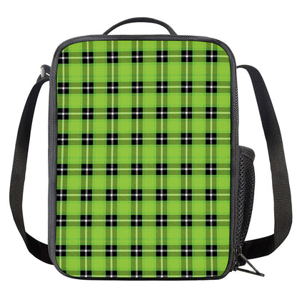 UFO Green Tartan Pattern Print Crossbody Lunch Bag