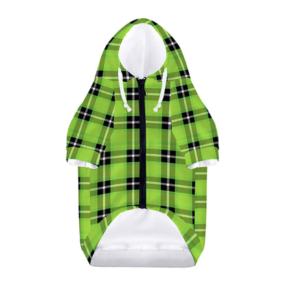 UFO Green Tartan Pattern Print Dog Zip Up Hoodie
