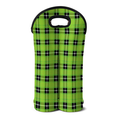UFO Green Tartan Pattern Print Double Neoprene Wine Tote