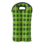 UFO Green Tartan Pattern Print Double Neoprene Wine Tote