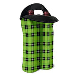 UFO Green Tartan Pattern Print Double Neoprene Wine Tote