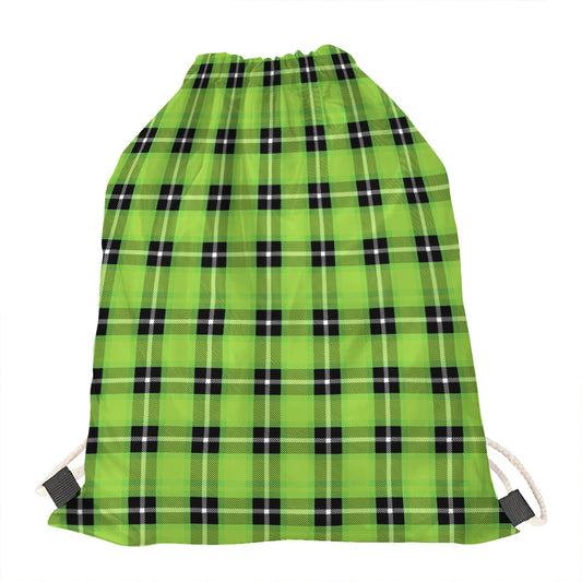 UFO Green Tartan Pattern Print Drawstring Bag
