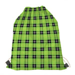 UFO Green Tartan Pattern Print Drawstring Bag