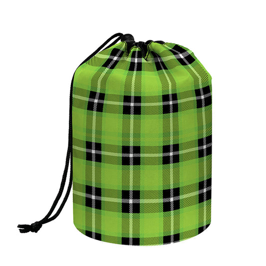 UFO Green Tartan Pattern Print Drawstring Makeup Bag