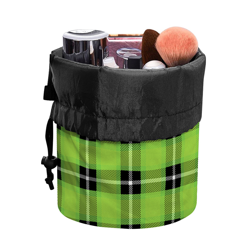 UFO Green Tartan Pattern Print Drawstring Makeup Bag