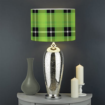 UFO Green Tartan Pattern Print Drum Lamp Shade