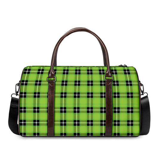 UFO Green Tartan Pattern Print Duffle Bag