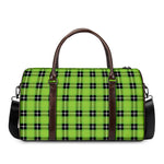 UFO Green Tartan Pattern Print Duffle Bag