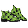 UFO Green Tartan Pattern Print Flat Ankle Boots