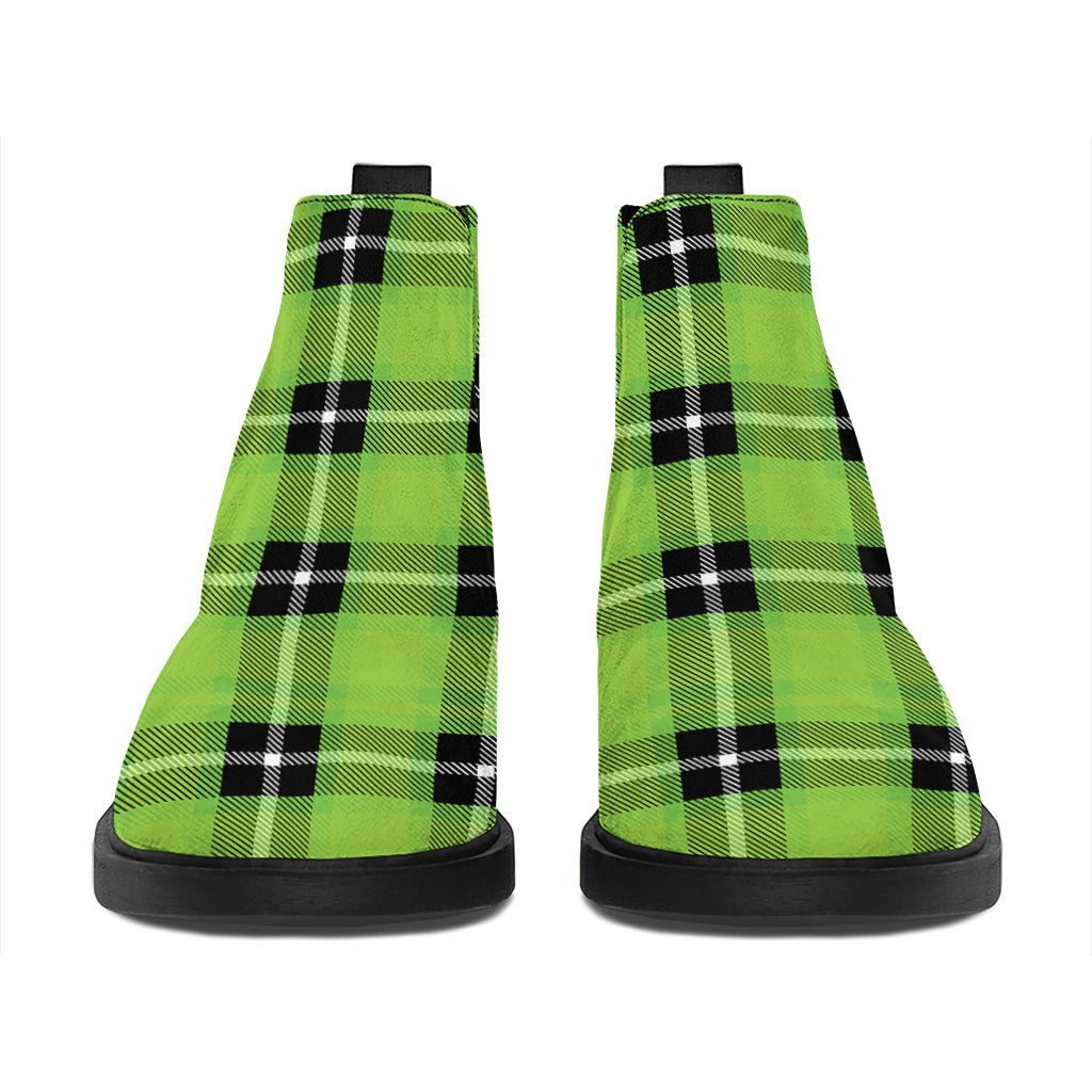 UFO Green Tartan Pattern Print Flat Ankle Boots