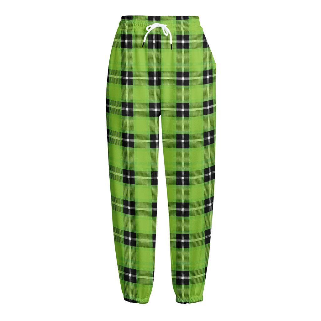 UFO Green Tartan Pattern Print Fleece Lined Knit Pants