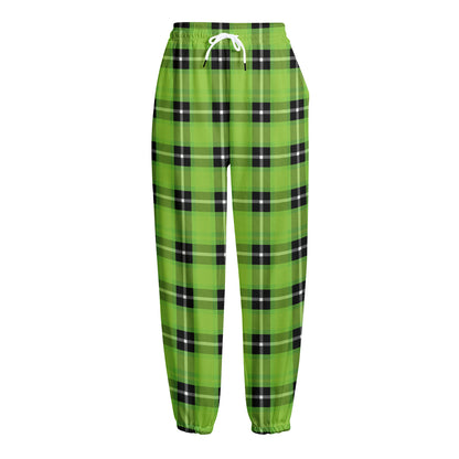UFO Green Tartan Pattern Print Fleece Lined Knit Pants