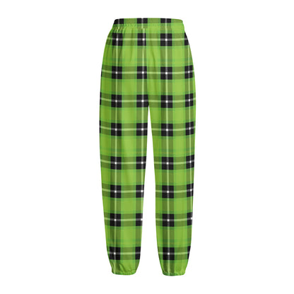 UFO Green Tartan Pattern Print Fleece Lined Knit Pants