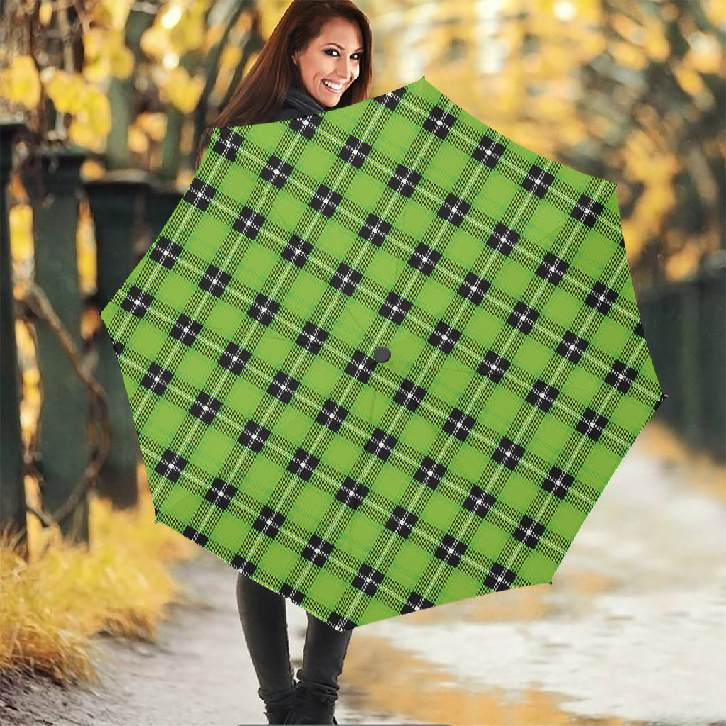 UFO Green Tartan Pattern Print Foldable Umbrella