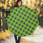 UFO Green Tartan Pattern Print Foldable Umbrella