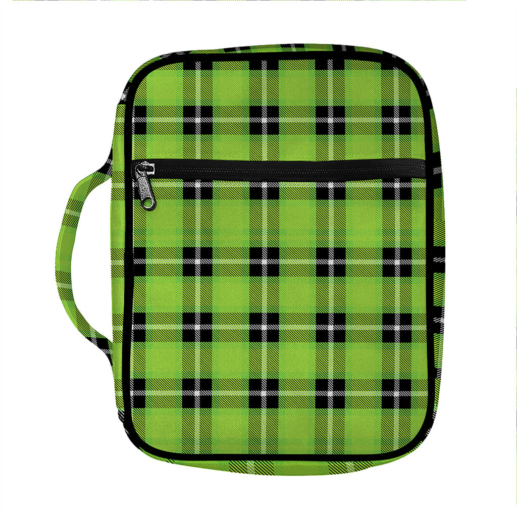 UFO Green Tartan Pattern Print Front Pocket Bible Bag