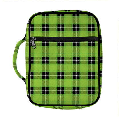 UFO Green Tartan Pattern Print Front Pocket Bible Bag