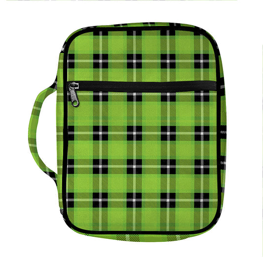 UFO Green Tartan Pattern Print Front Pocket Bible Bag