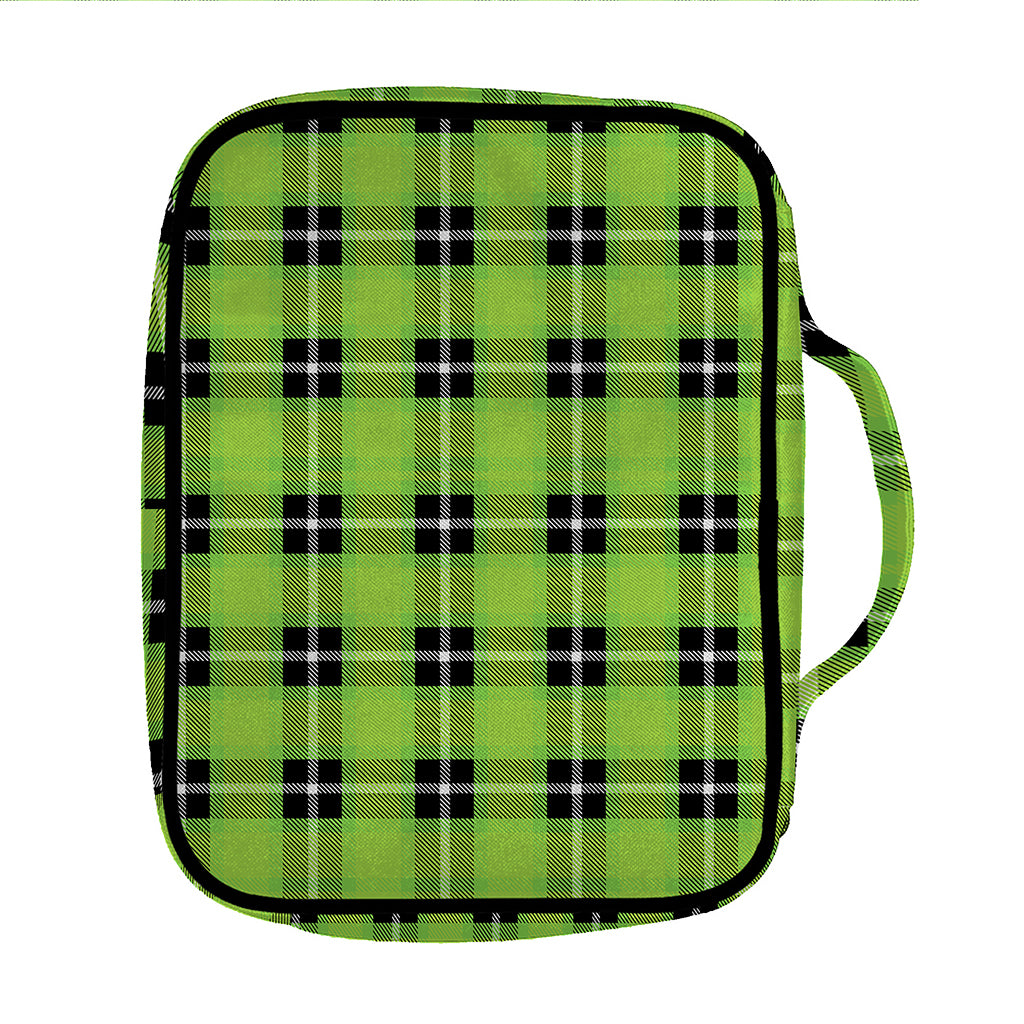 UFO Green Tartan Pattern Print Front Pocket Bible Bag