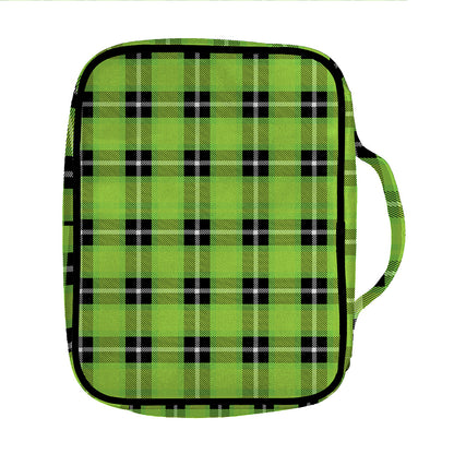 UFO Green Tartan Pattern Print Front Pocket Bible Bag