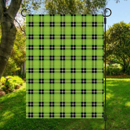 UFO Green Tartan Pattern Print Garden Flag