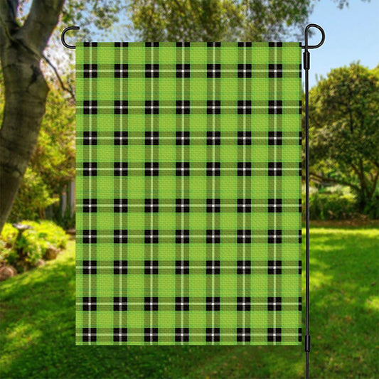 UFO Green Tartan Pattern Print Garden Flag