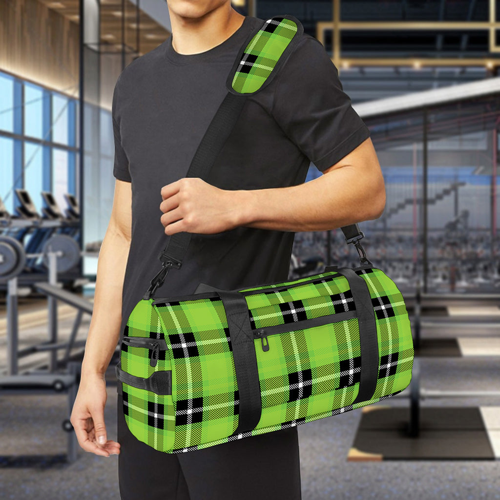 UFO Green Tartan Pattern Print Gym Bag