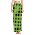 UFO Green Tartan Pattern Print High Slit Maxi Skirt