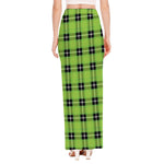 UFO Green Tartan Pattern Print High Slit Maxi Skirt