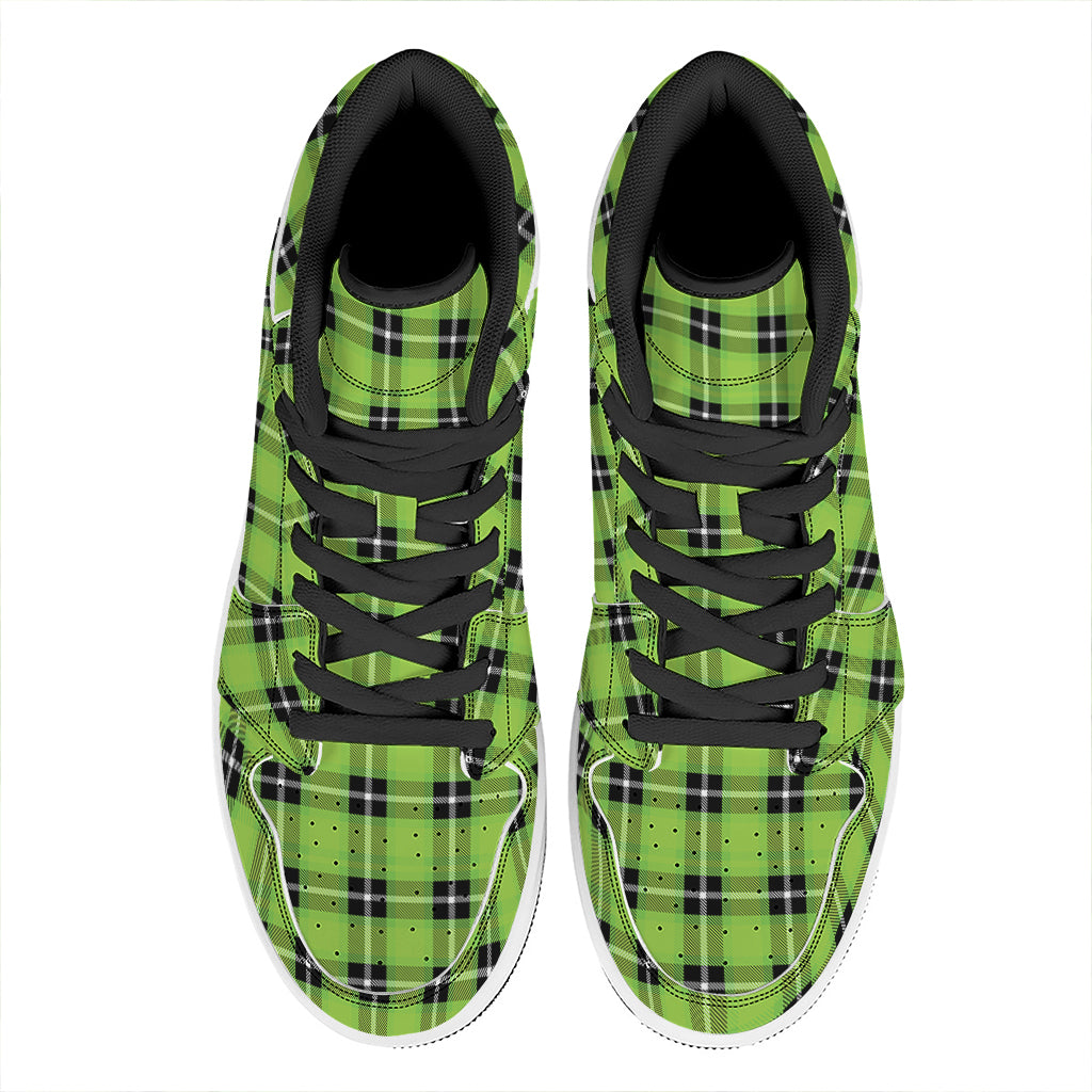 UFO Green Tartan Pattern Print High Top Leather Sneakers