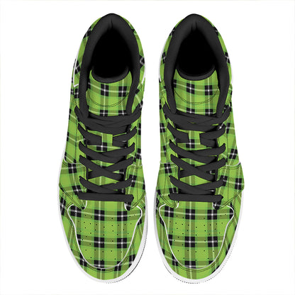 UFO Green Tartan Pattern Print High Top Leather Sneakers