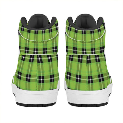 UFO Green Tartan Pattern Print High Top Leather Sneakers