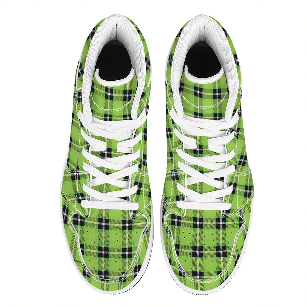 UFO Green Tartan Pattern Print High Top Leather Sneakers