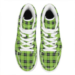 UFO Green Tartan Pattern Print High Top Leather Sneakers