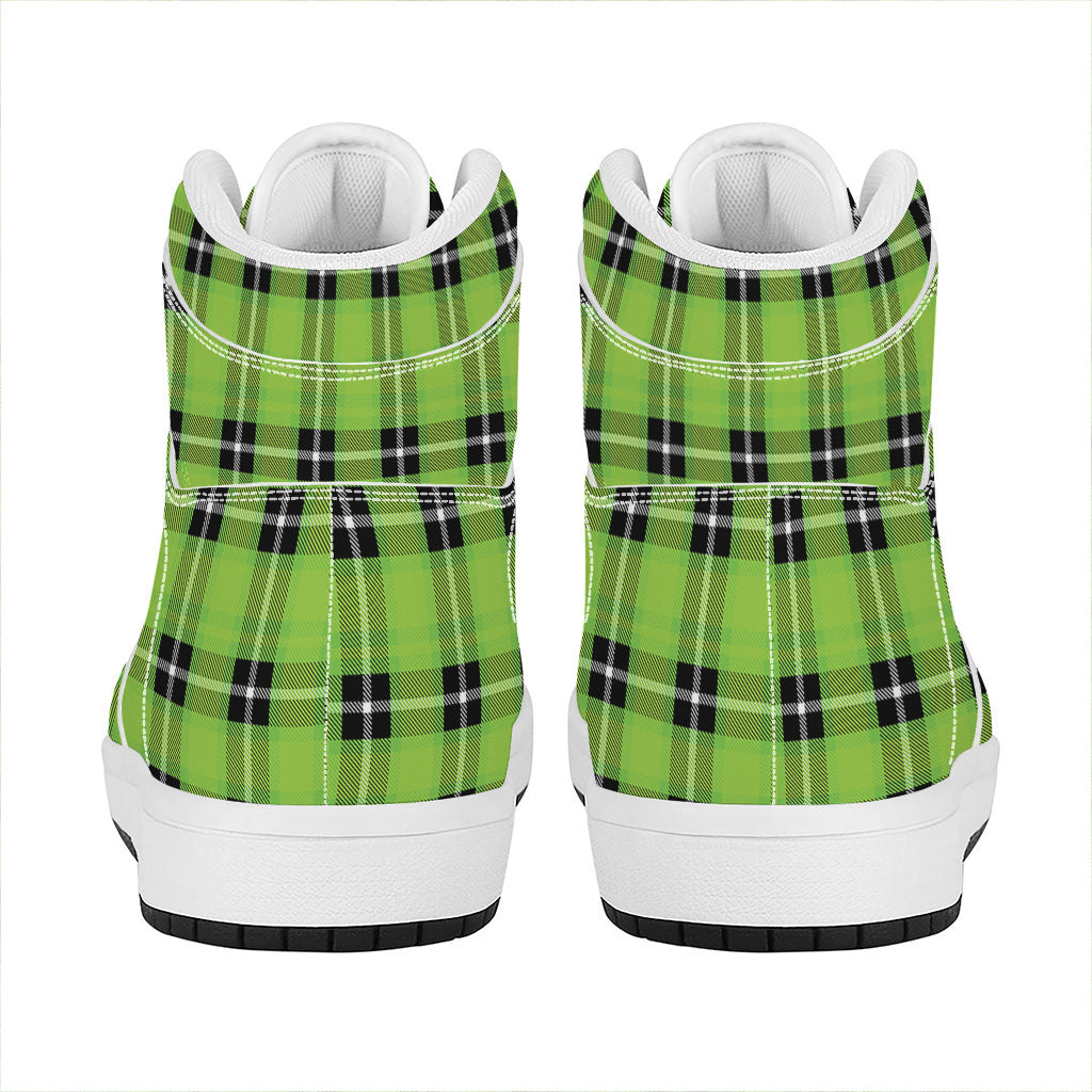 UFO Green Tartan Pattern Print High Top Leather Sneakers