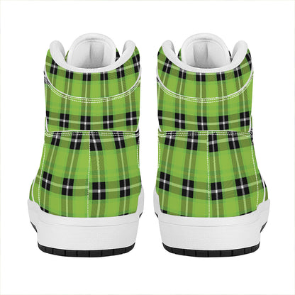 UFO Green Tartan Pattern Print High Top Leather Sneakers