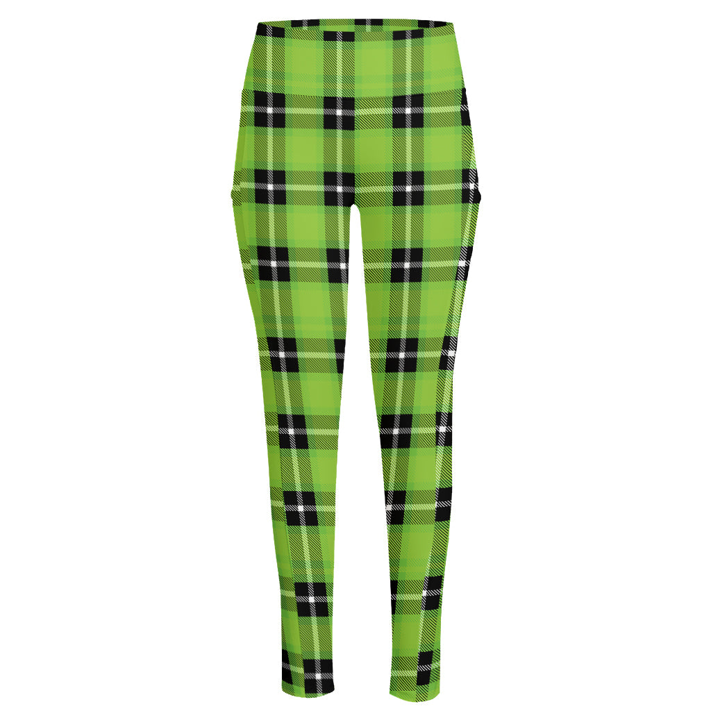 UFO Green Tartan Pattern Print High-Waisted Pocket Leggings