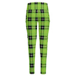 UFO Green Tartan Pattern Print High-Waisted Pocket Leggings