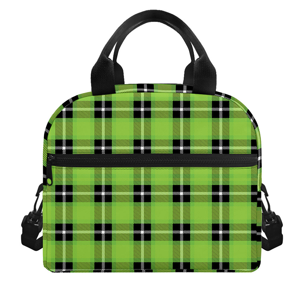 UFO Green Tartan Pattern Print Insulated Lunch Bag