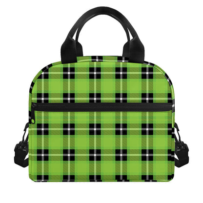 UFO Green Tartan Pattern Print Insulated Lunch Bag