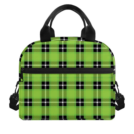UFO Green Tartan Pattern Print Insulated Lunch Bag